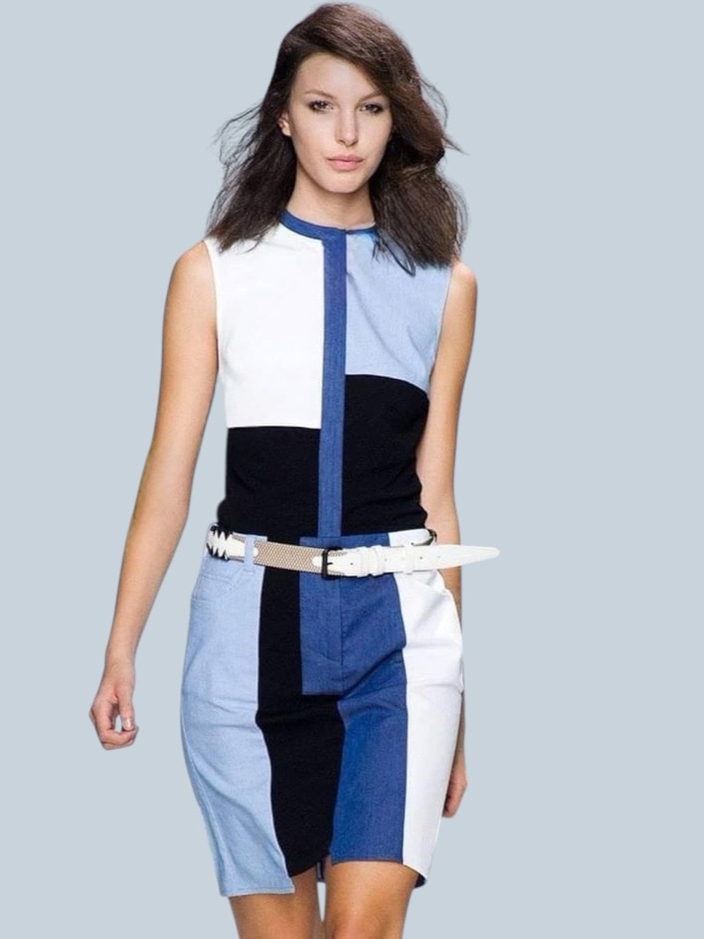 3.1 Phillip Lim Patchwork Chambray Denim Dress Size 10 MSRP $695
